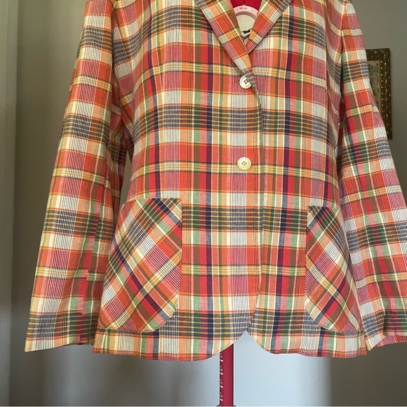 Vintage 1970s Orange Plaid Blazer By Prestige Of Boston Lightweight Lined Jacket - Picture 2 of 8
